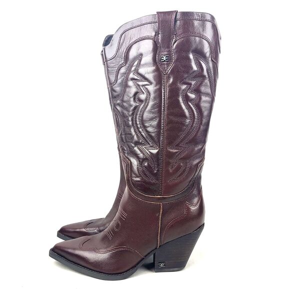 Sam Edelman James Leather Western mid calf Boot Size 7.5 Wide Calf - Picture 2 of 14